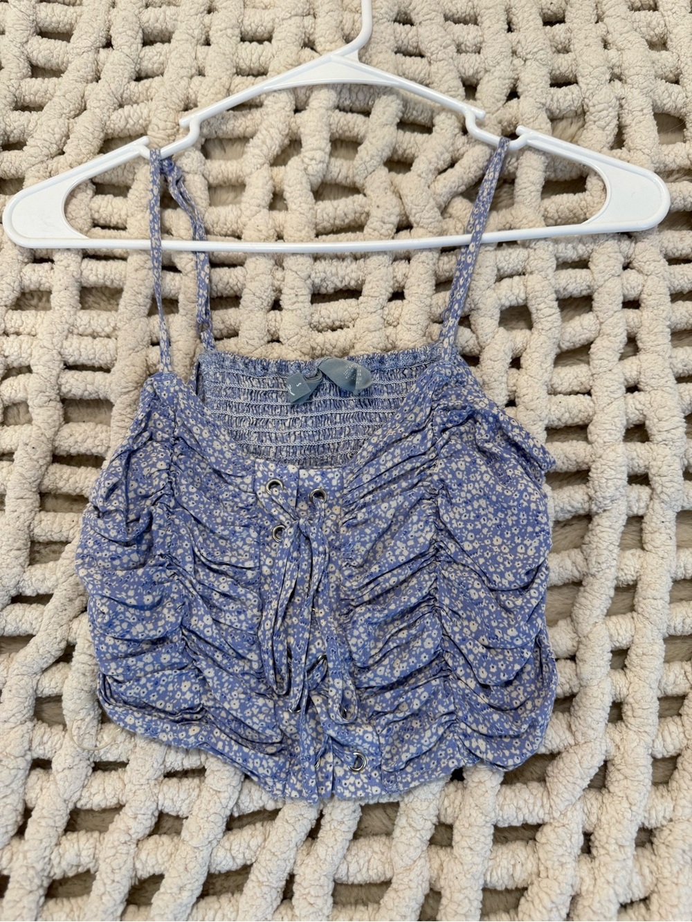 Tilly's Blue Floral Ruched Tank Top